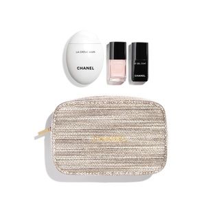 Chanel Stay Polished manicure set Chanel holiday tweed bag in silver gray NWT.